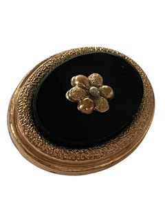 Victorian Onyx & Floral Motif Oval Brooch – Warm Rose Gold Filled (c. 1880s)