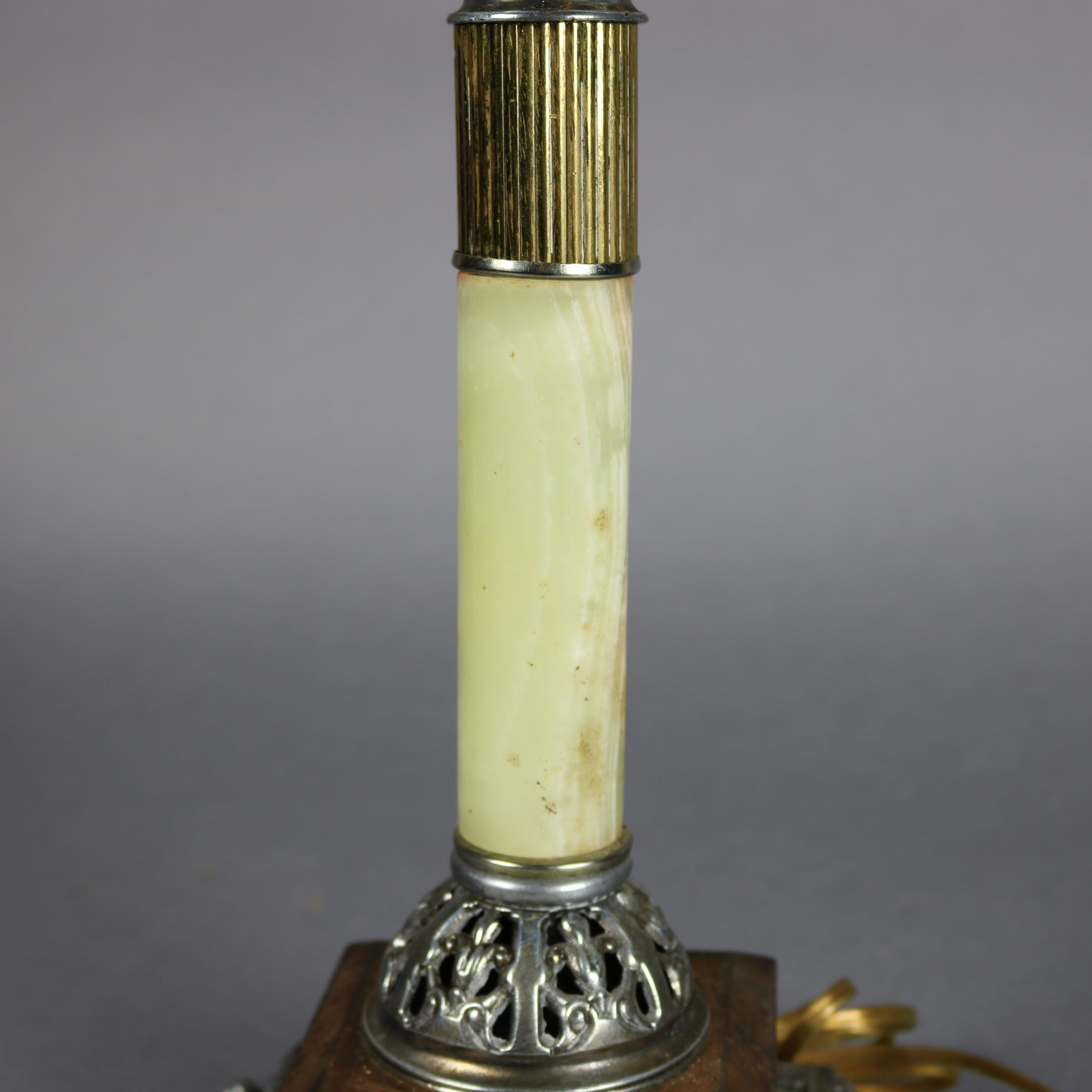 Victorian Onyx & Gilt Metal Parlor Lamp with Hand Painted Peony Shade circa 1890 3