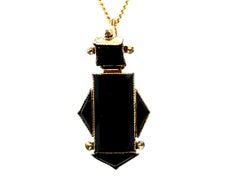 Victorian Onyx Necklace Pendant 14K Yellow Gold Antique Original 1880's
