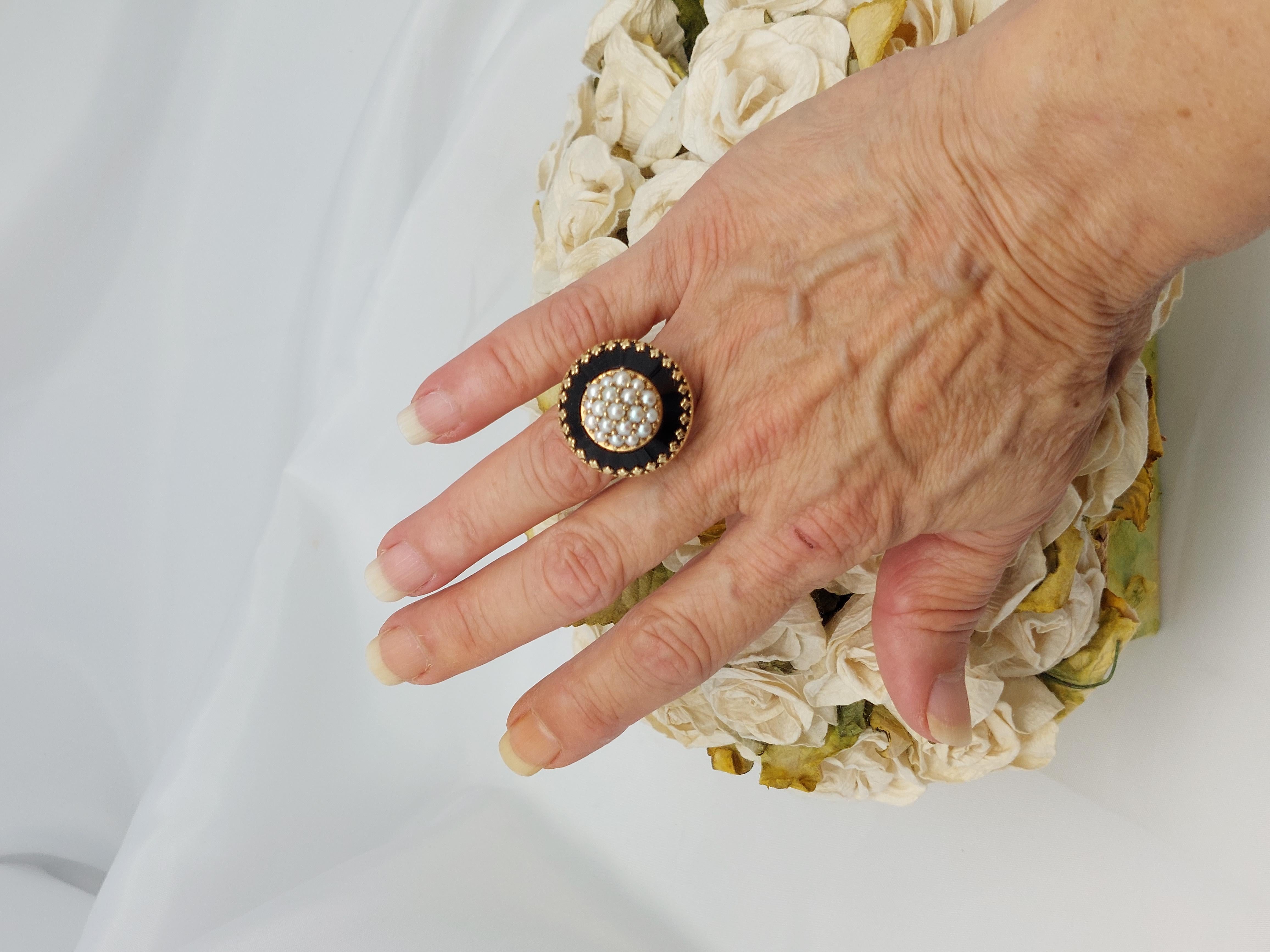 Victorian Onyx & Pearl 14KT Ring For Sale 5