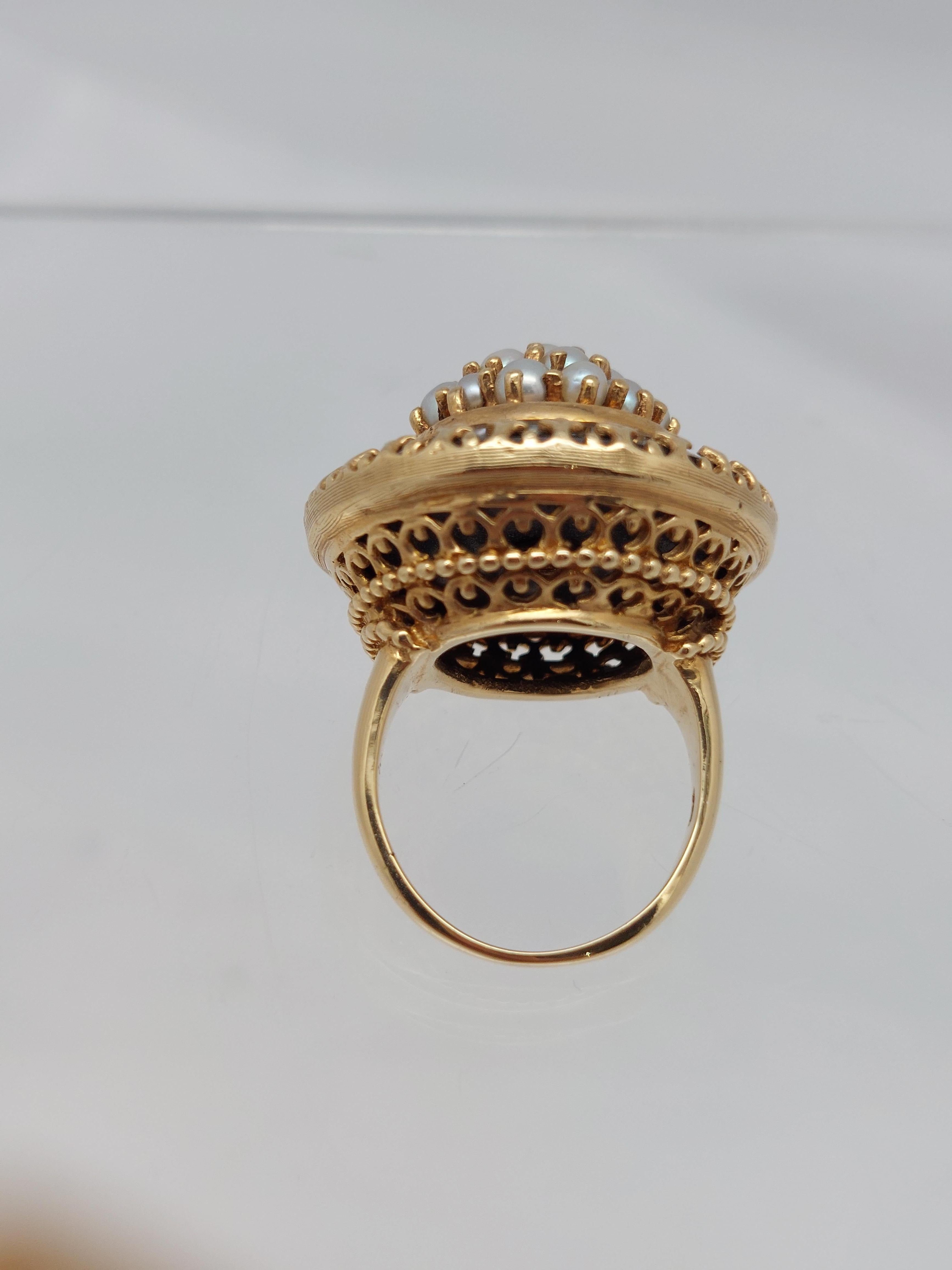 Round Cut Victorian Onyx & Pearl 14KT Ring For Sale