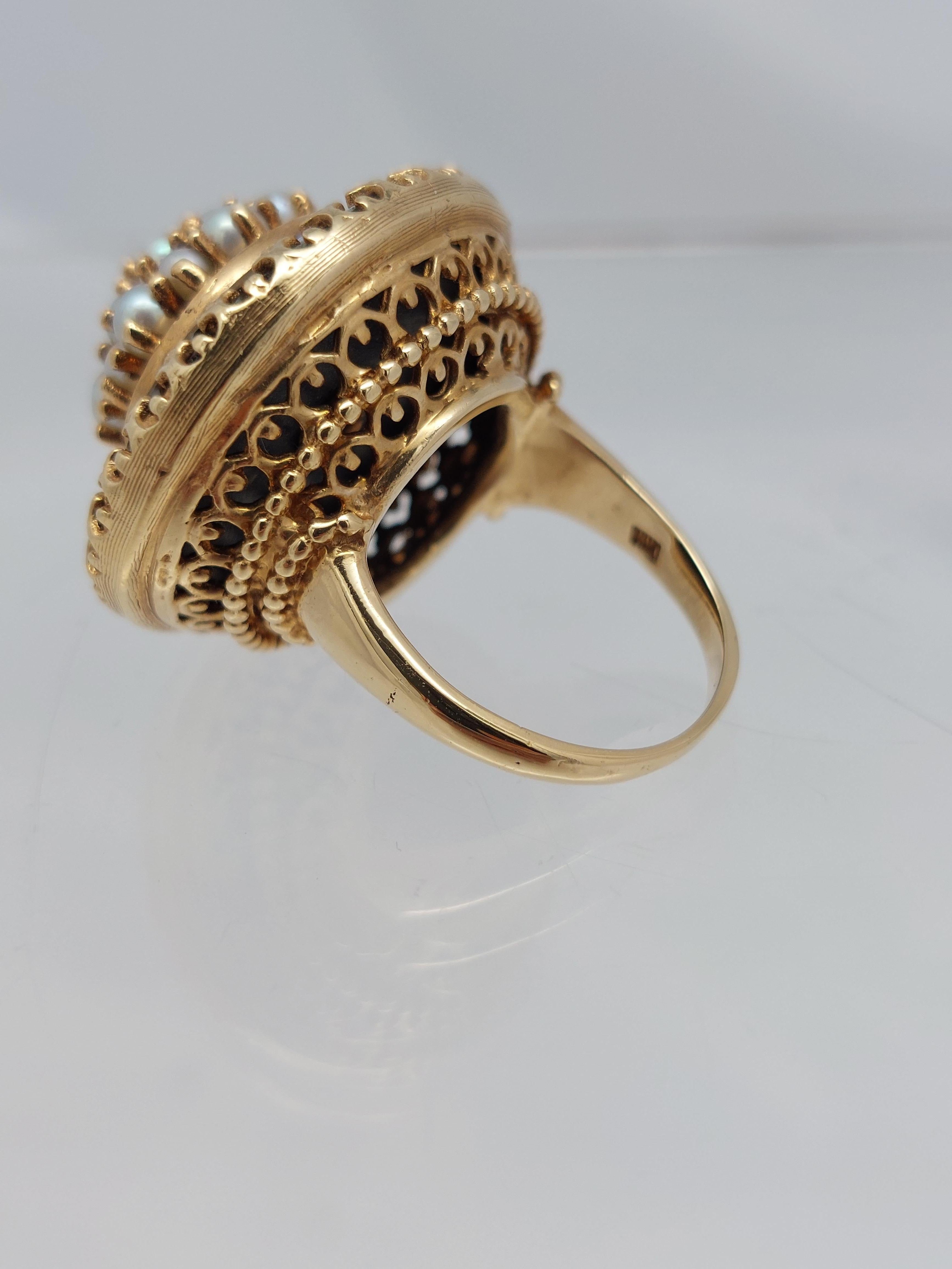 Victorian Onyx & Pearl 14KT Ring In Good Condition For Sale In Vero Beach, FL