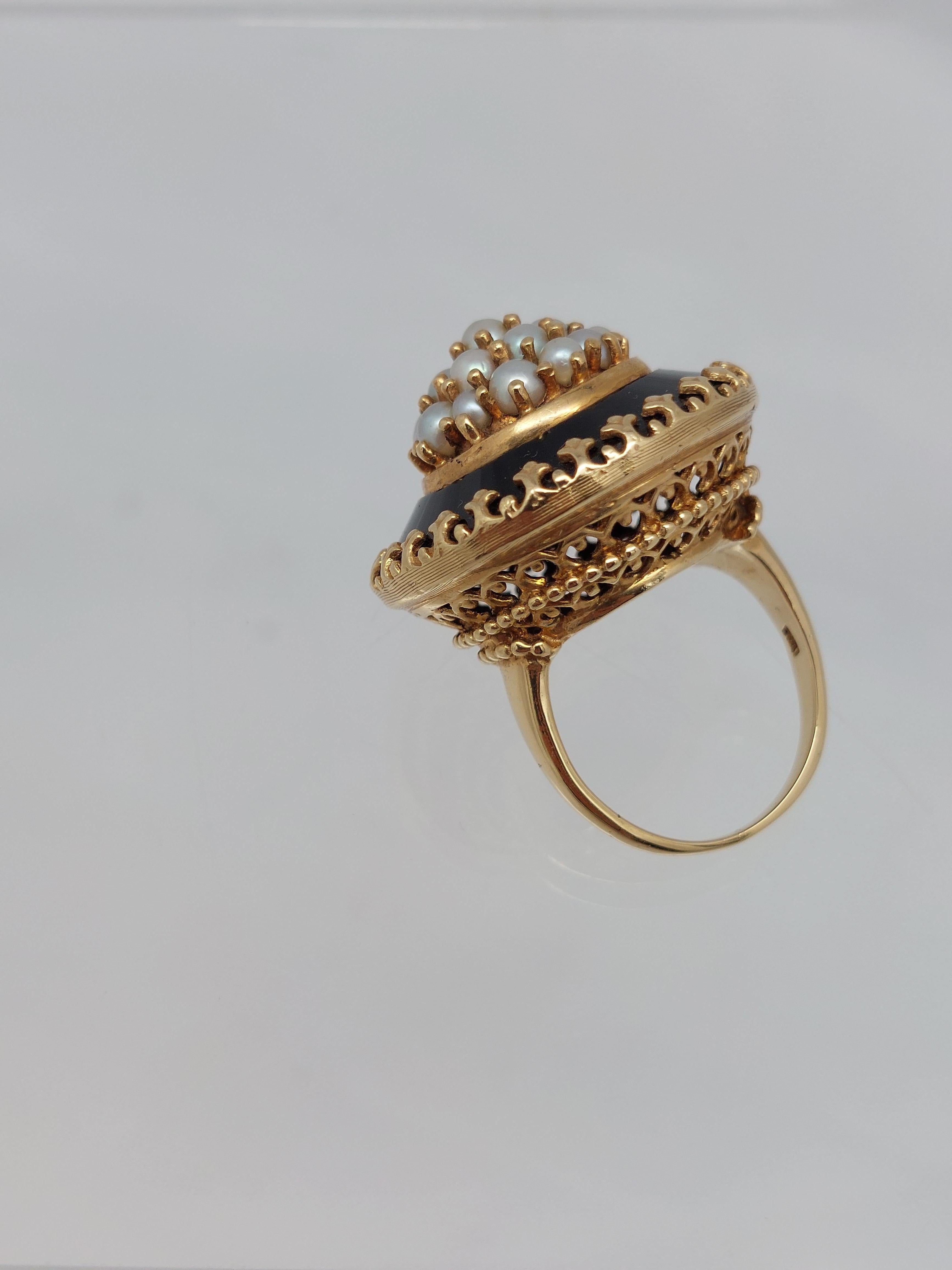 Women's or Men's Victorian Onyx & Pearl 14KT Ring For Sale