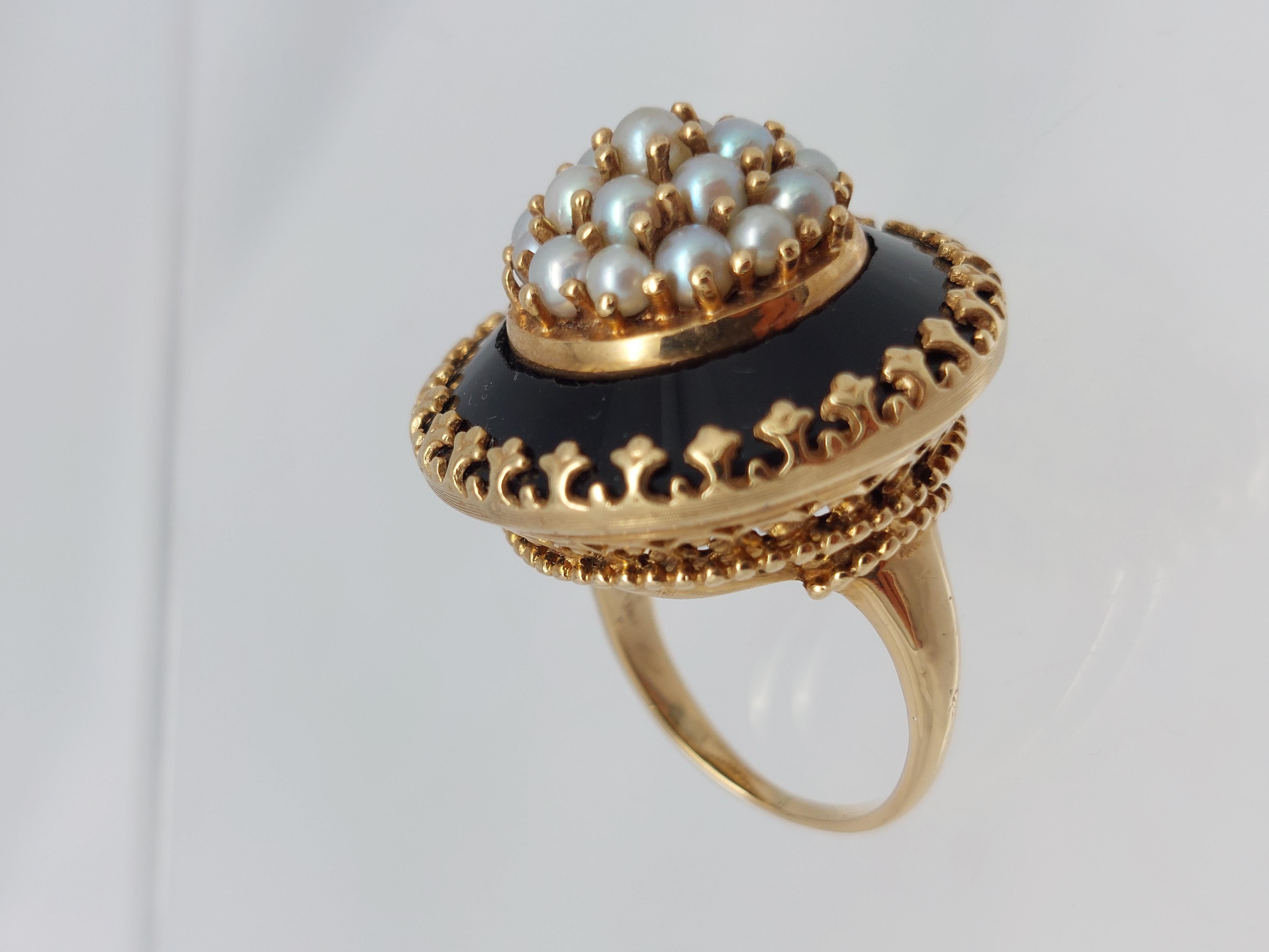 Victorian Onyx & Pearl 14KT Ring For Sale 1