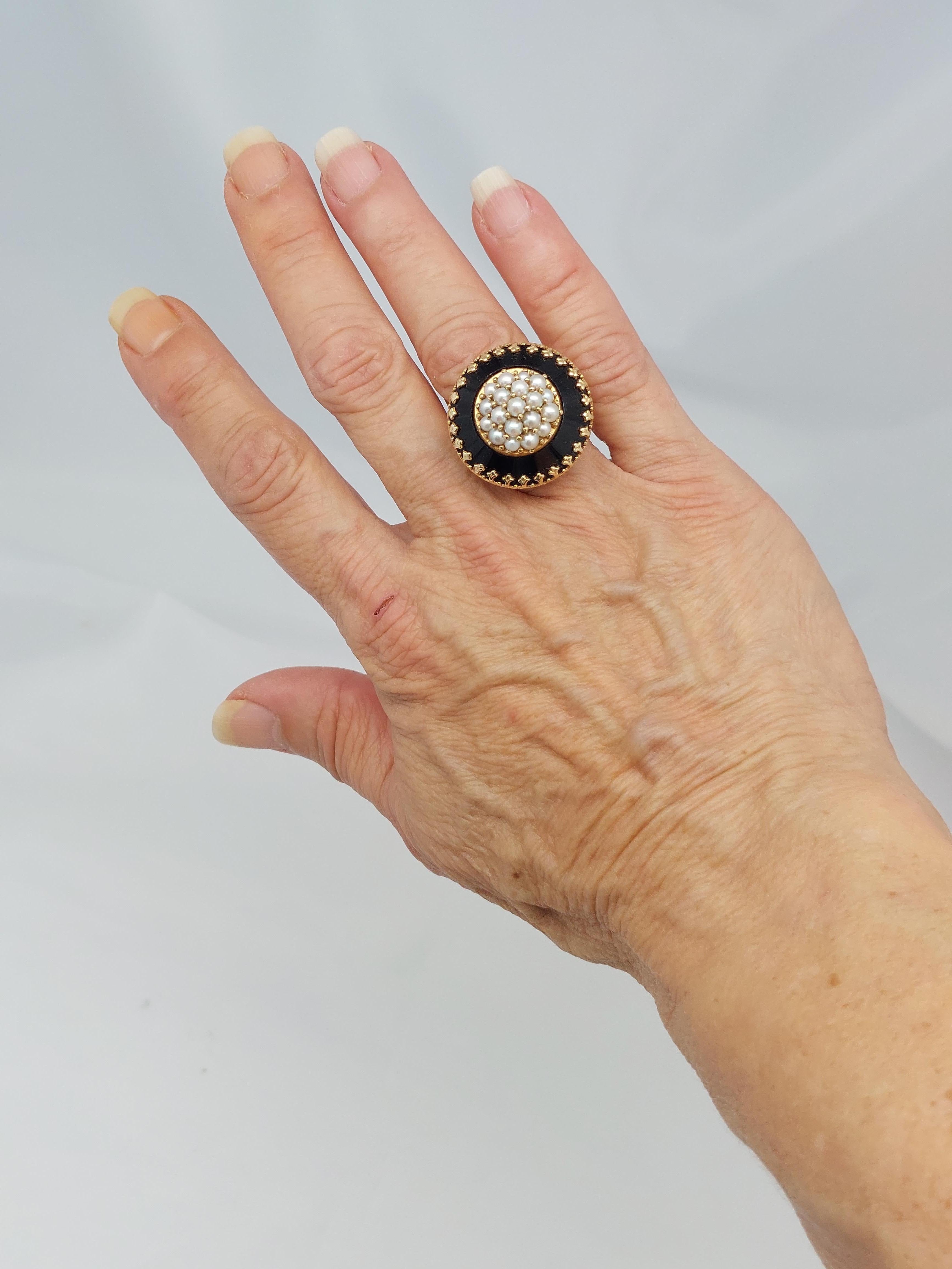 Victorian Onyx & Pearl 14KT Ring For Sale 2