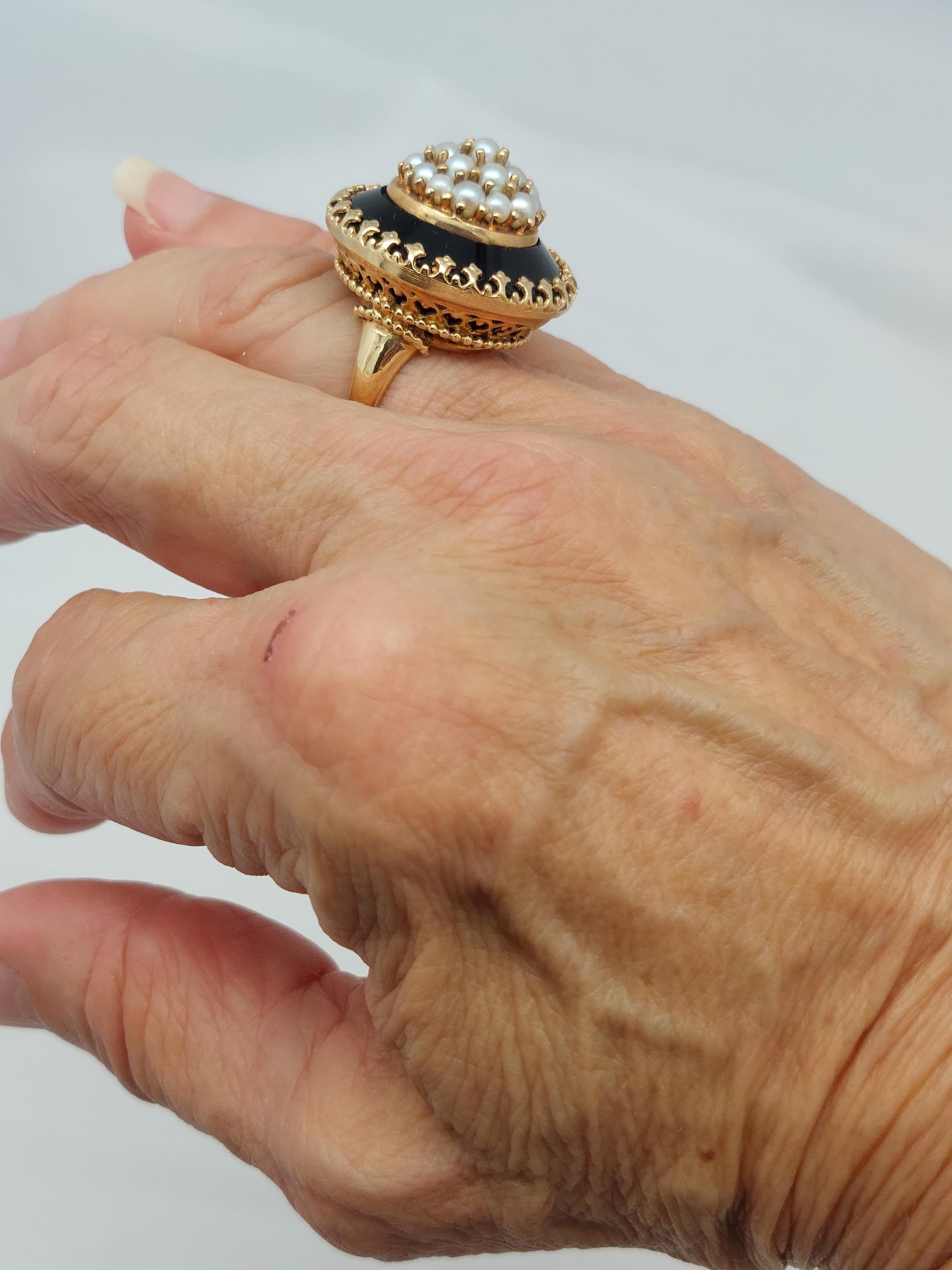 Victorian Onyx & Pearl 14KT Ring For Sale 3