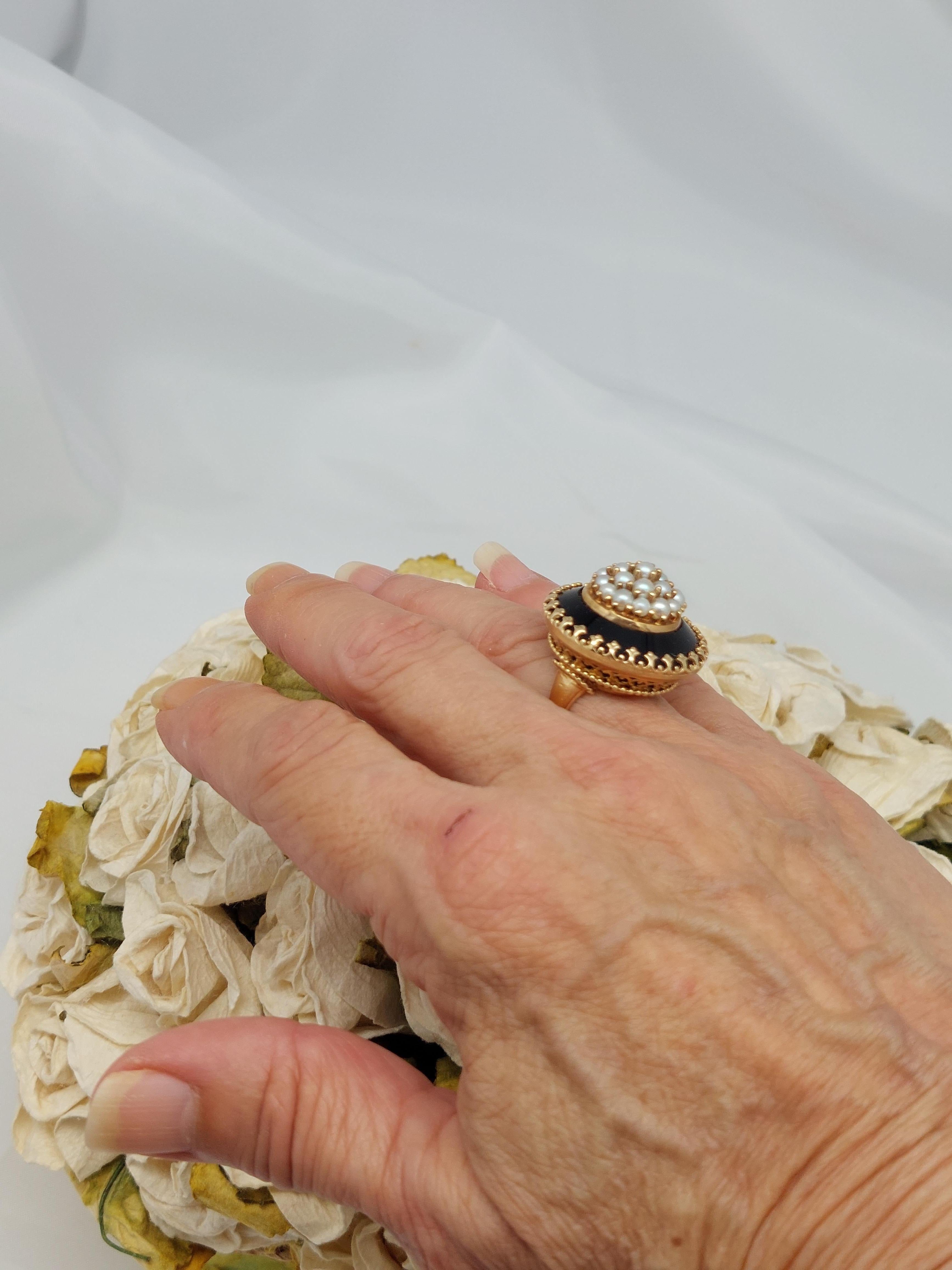 Victorian Onyx & Pearl 14KT Ring For Sale 4