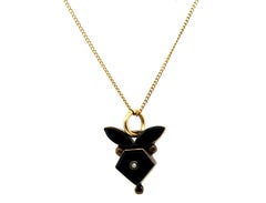 Victorian Onyx Pearl Necklace Pendant 14K Yellow Gold Antique Original 1850's