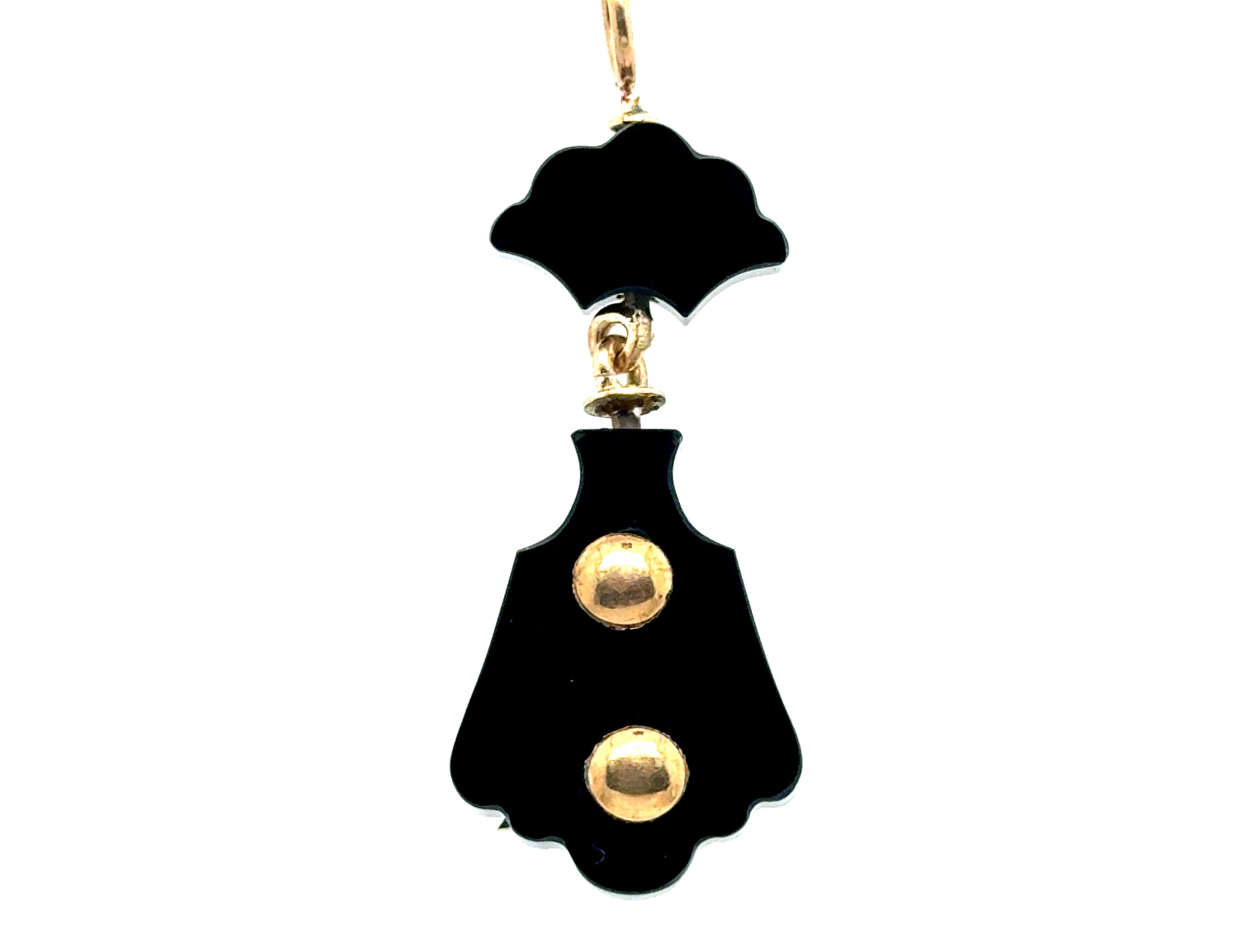 Cabochon Ciondolo di collana di perle di onice vittoriano in oro giallo 14K, originale antico del 1870 in vendita