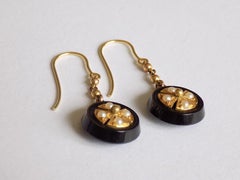 Victorian Onyx Seed Pearl Gold Earrings