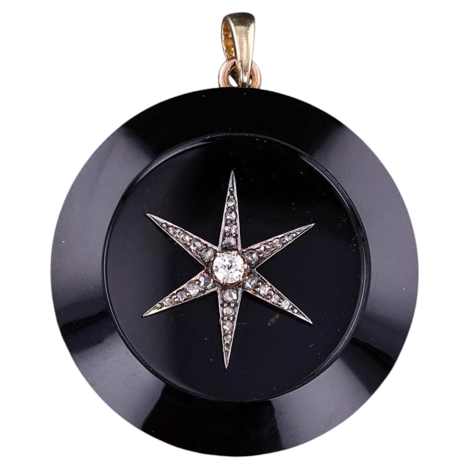 Viktorianischer Onyx-Stern-Anhänger aus 14k Gold, Ende 19.