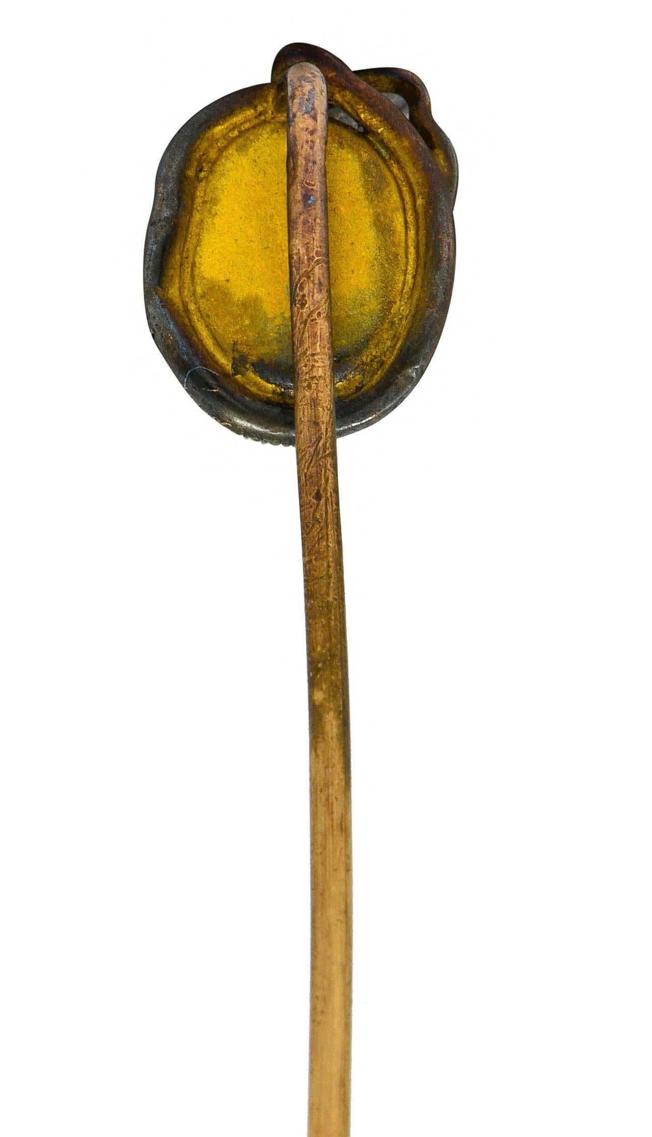 Oval Cut Victorian Opal 14 Karat Gold Snake Stickpin, circa 1900 For Sale