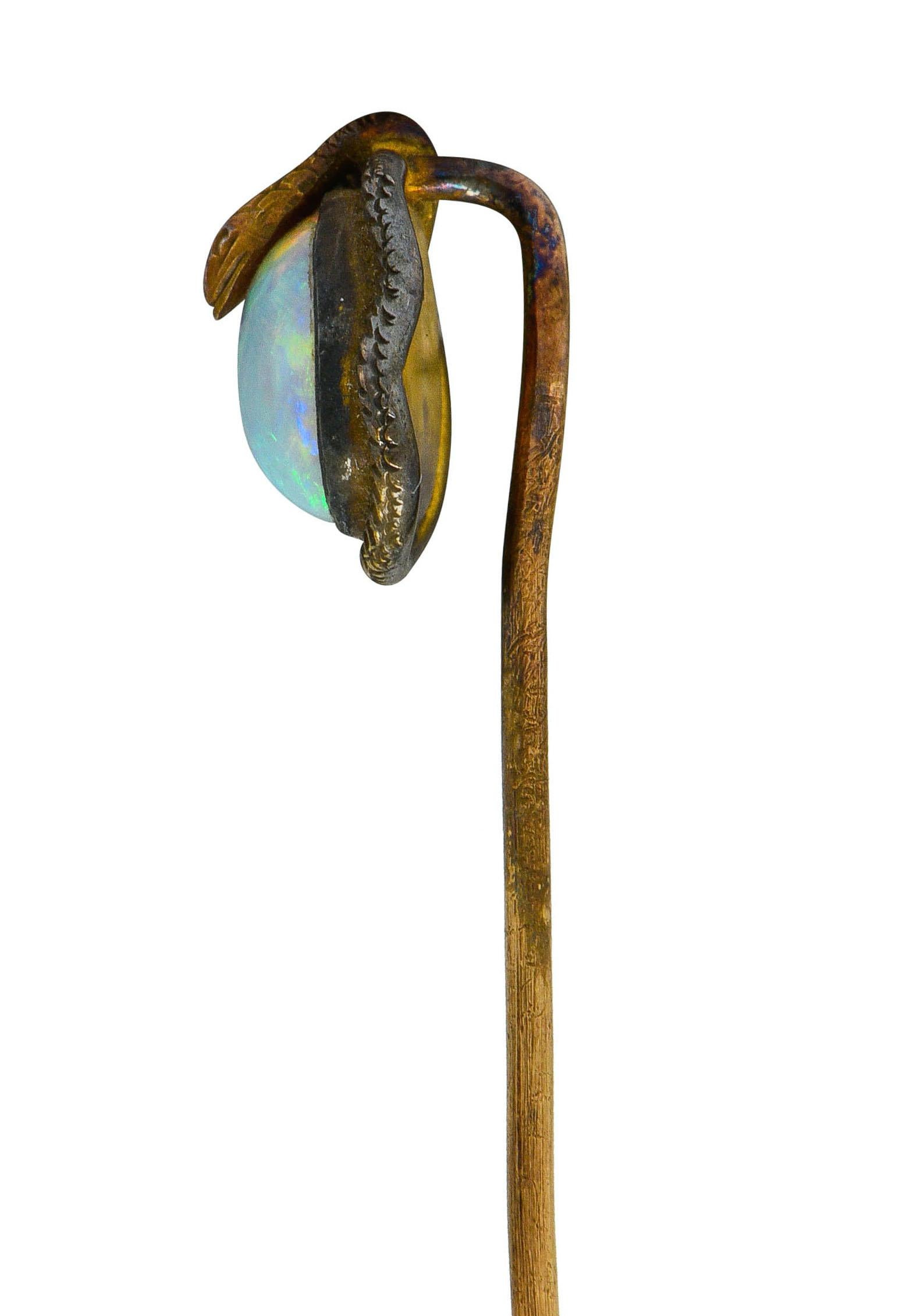 Viktorianische Anstecknadel mit Schlangenmotiv aus 14 Karat Gold mit Opal, um 1900 2