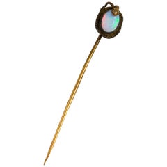Victorian Opal 14 Karat Gold Snake Stickpin, circa 1900