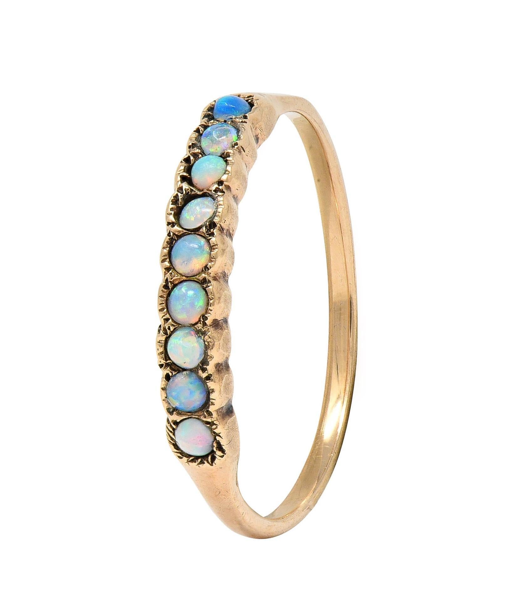 Women's or Men's Victorian Opal 14 Karat Rose Gold Nine Stone Antique Stacking Band Ring