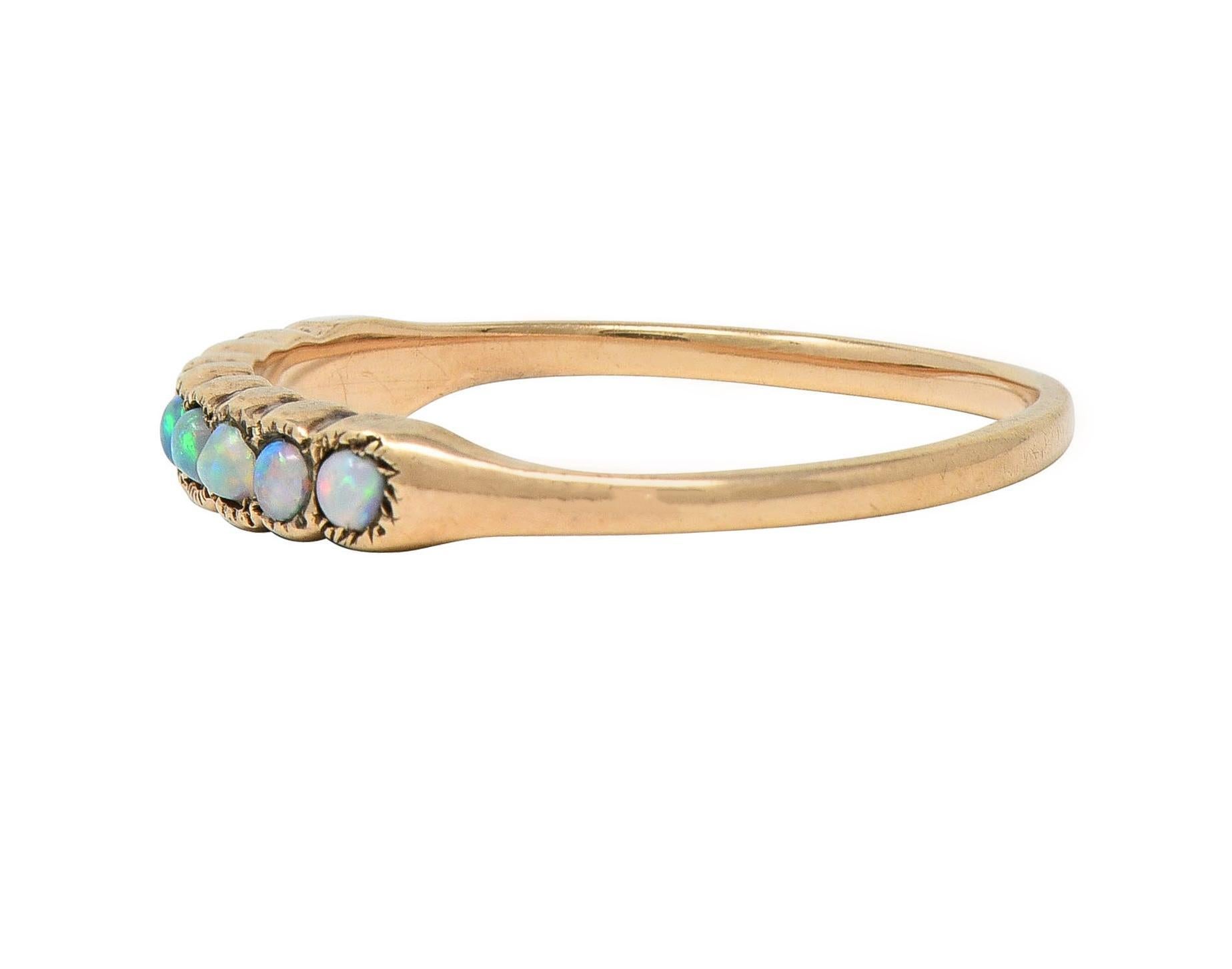Victorian Opal 14 Karat Rose Gold Nine Stone Antique Stacking Band Ring For Sale 3
