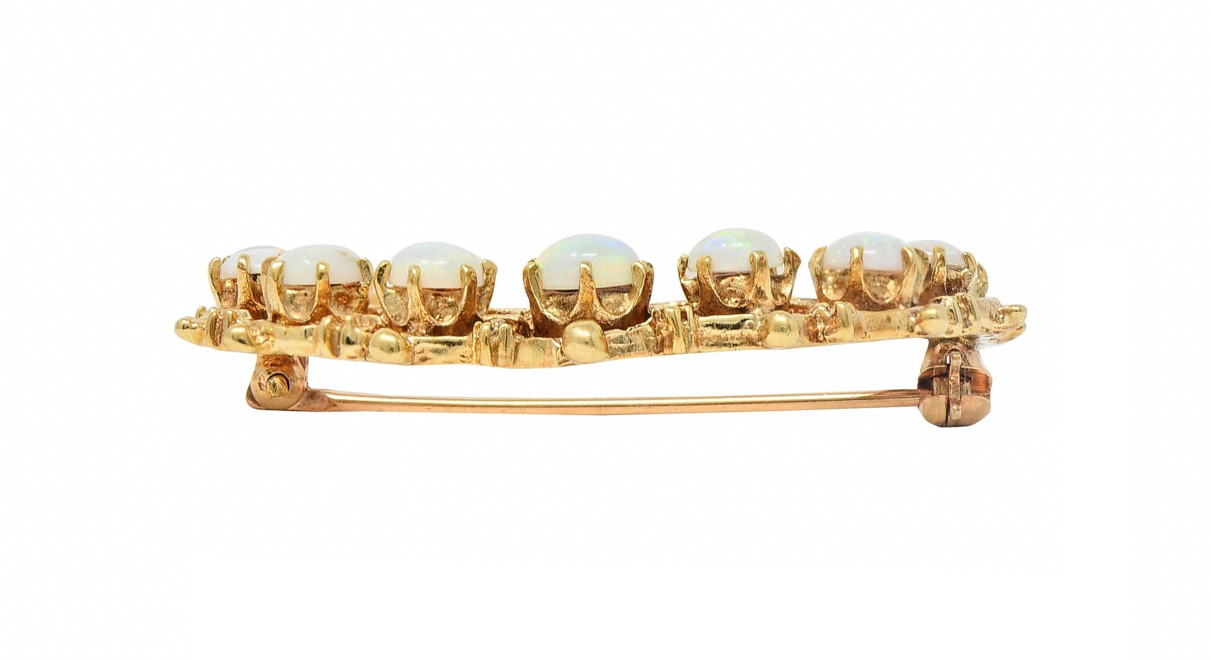 Victorian Opal 14 Karat Yellow Gold Antique Crescent Brooch For Sale at ...