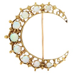 Victorian Opal 14 Karat Yellow Gold Antique Crescent Brooch