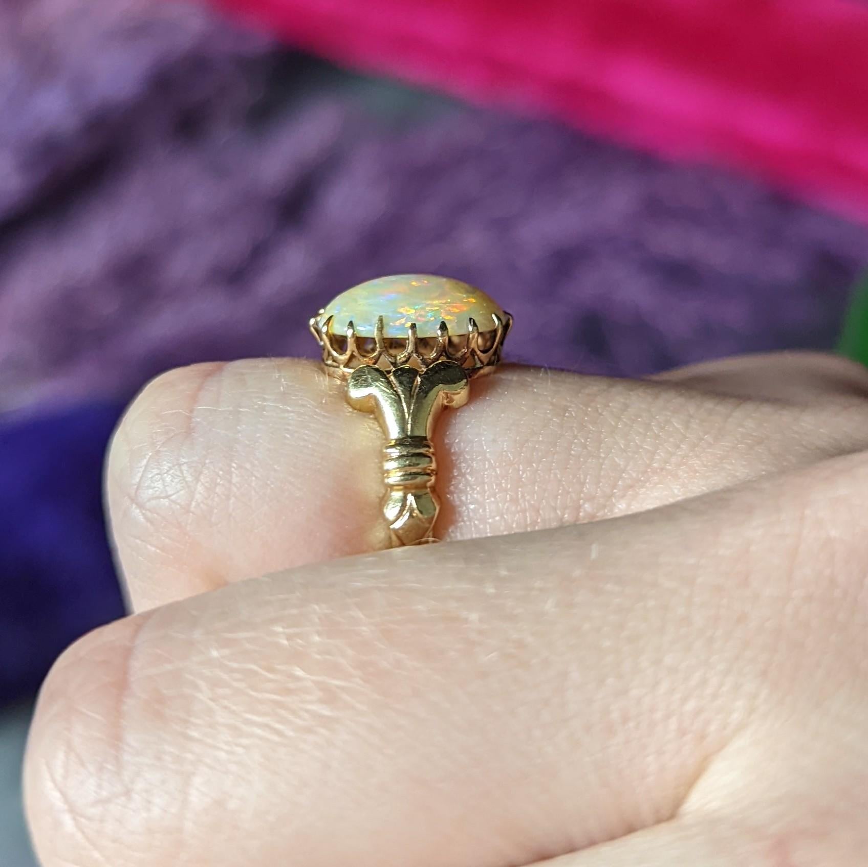 Victorian Opal 14 Karat Yellow Gold Lotus Gemstone Antique Ring 2