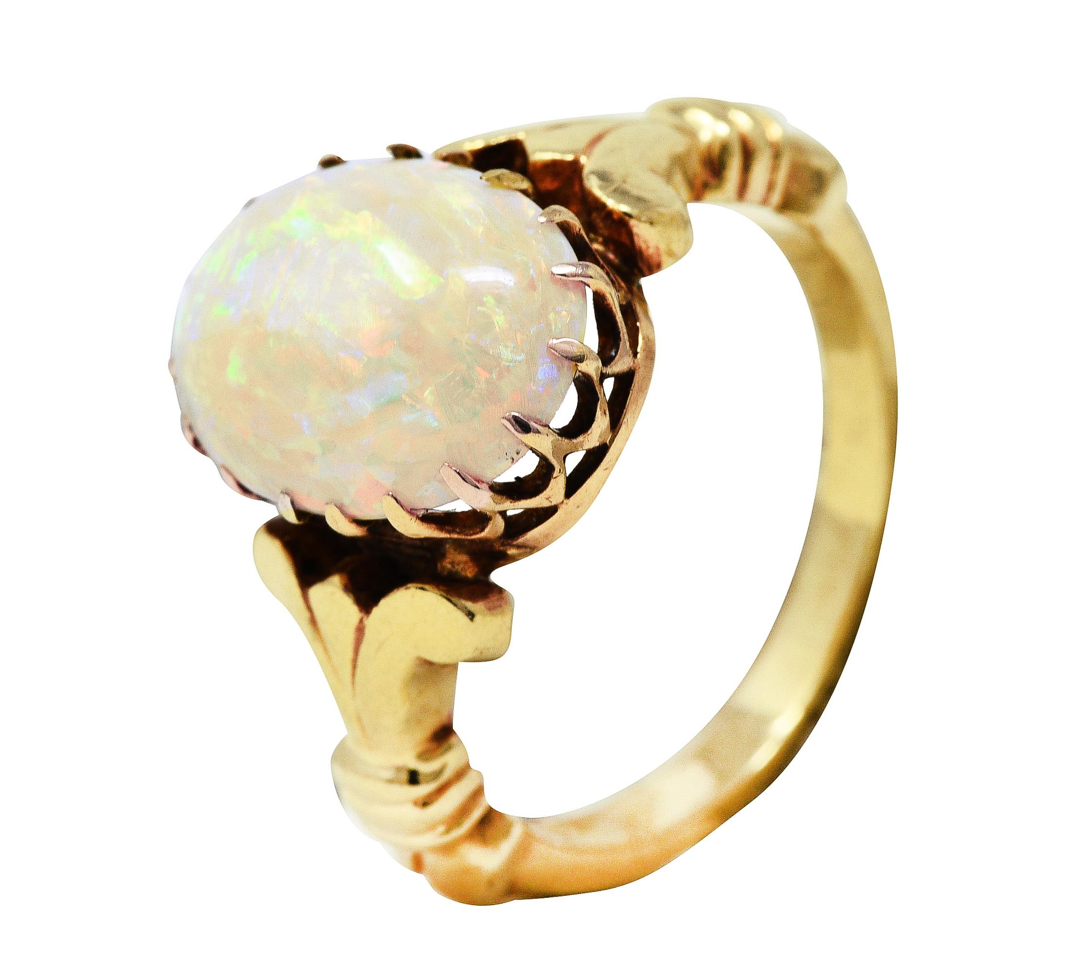 Women's or Men's Victorian Opal 14 Karat Yellow Gold Lotus Gemstone Antique Ring
