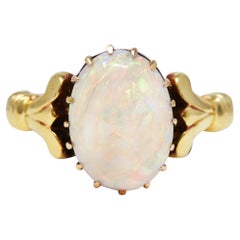 Victorian Opal 14 Karat Yellow Gold Lotus Gemstone Antique Ring