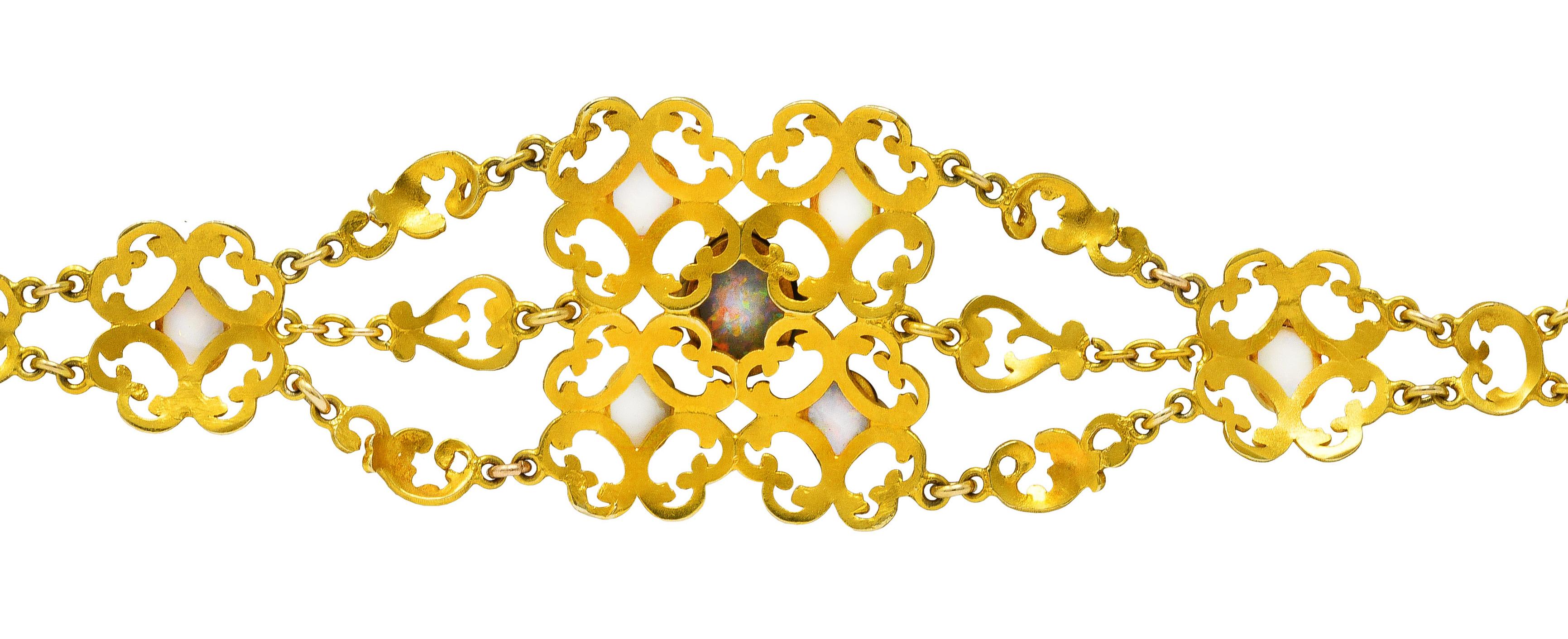 Victorian Opal 14 Karat Yellow Gold Scroll Link Bracelet 5
