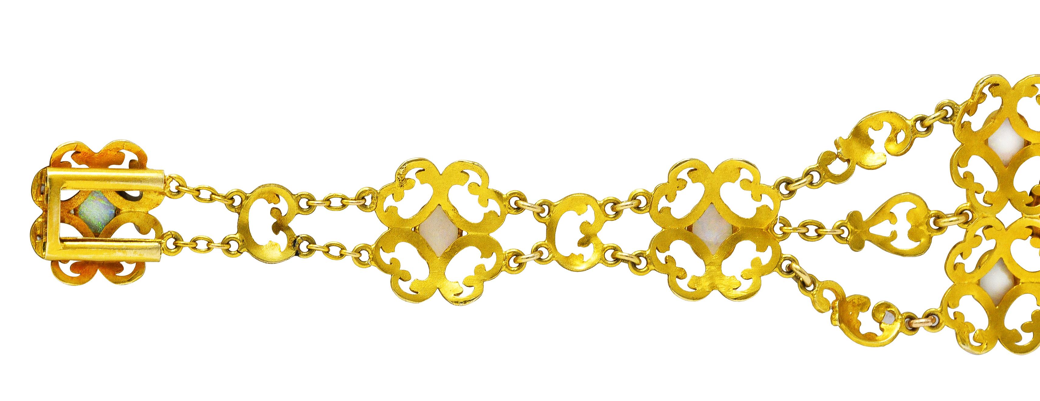 Victorian Opal 14 Karat Yellow Gold Scroll Link Bracelet 2