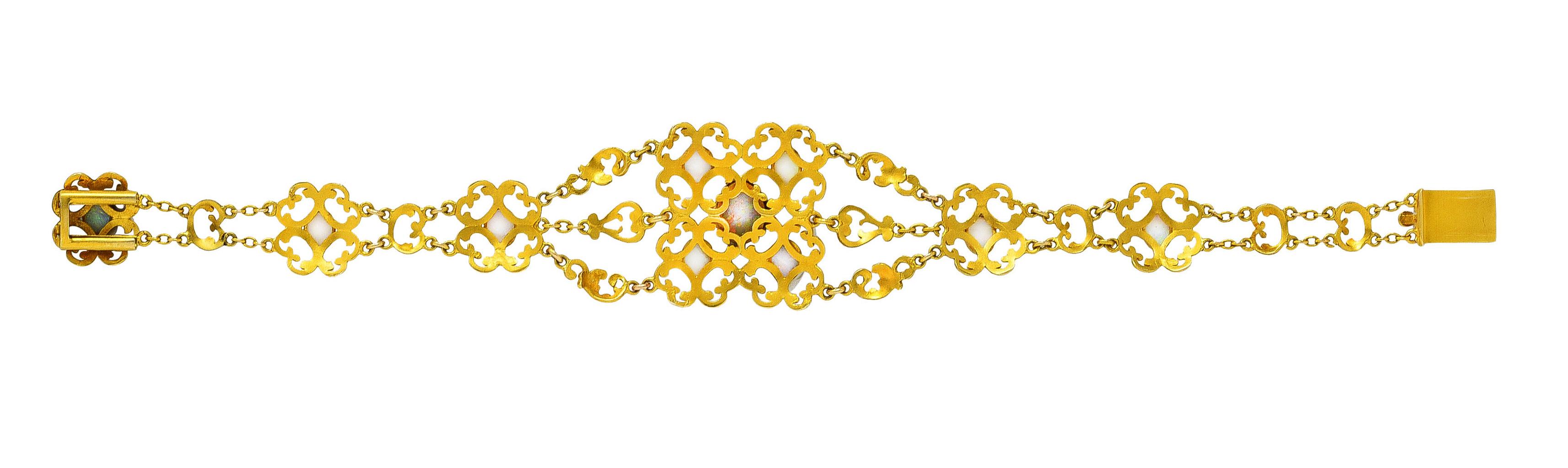 Victorian Opal 14 Karat Yellow Gold Scroll Link Bracelet 3