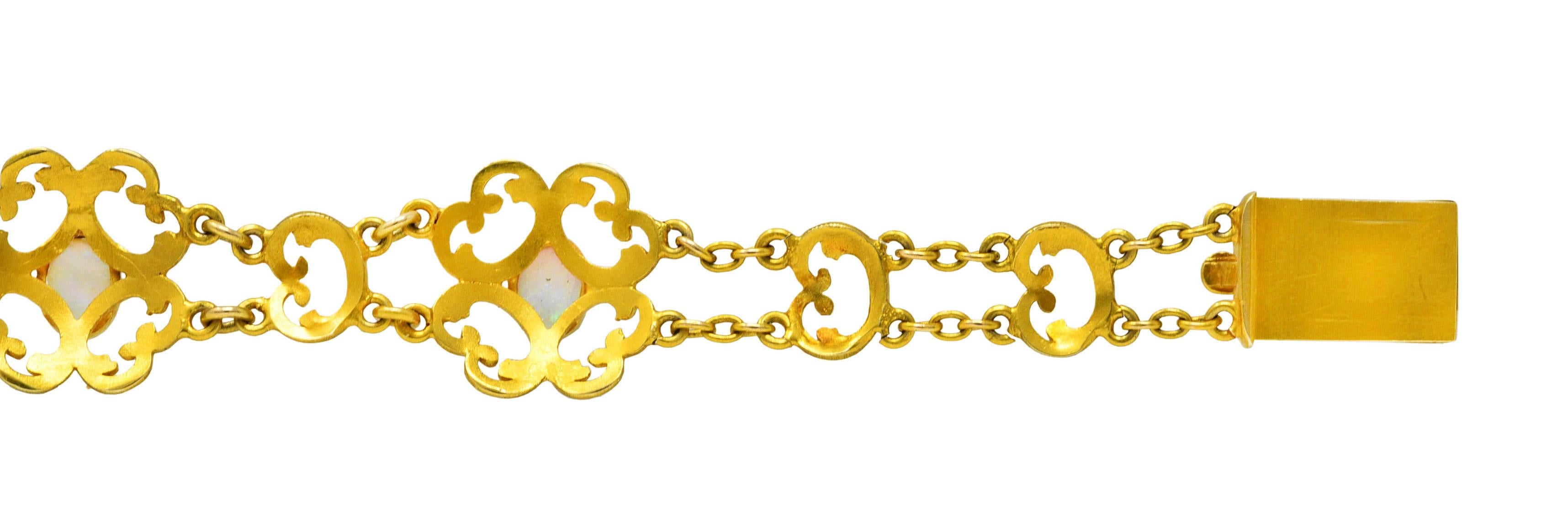 Victorian Opal 14 Karat Yellow Gold Scroll Link Bracelet 4