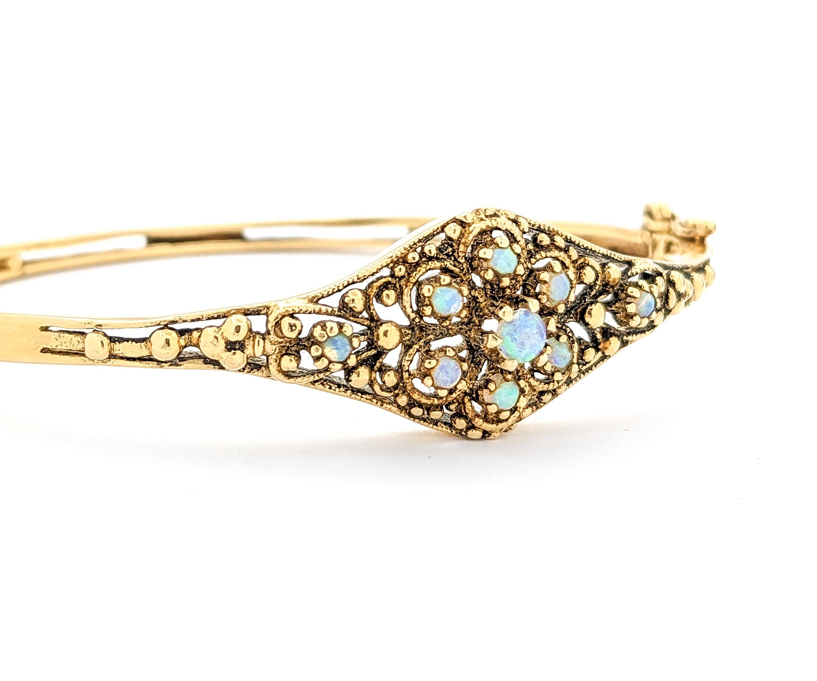 Victorian Opal & 14K Gold Hinged Bracelet For Sale 4
