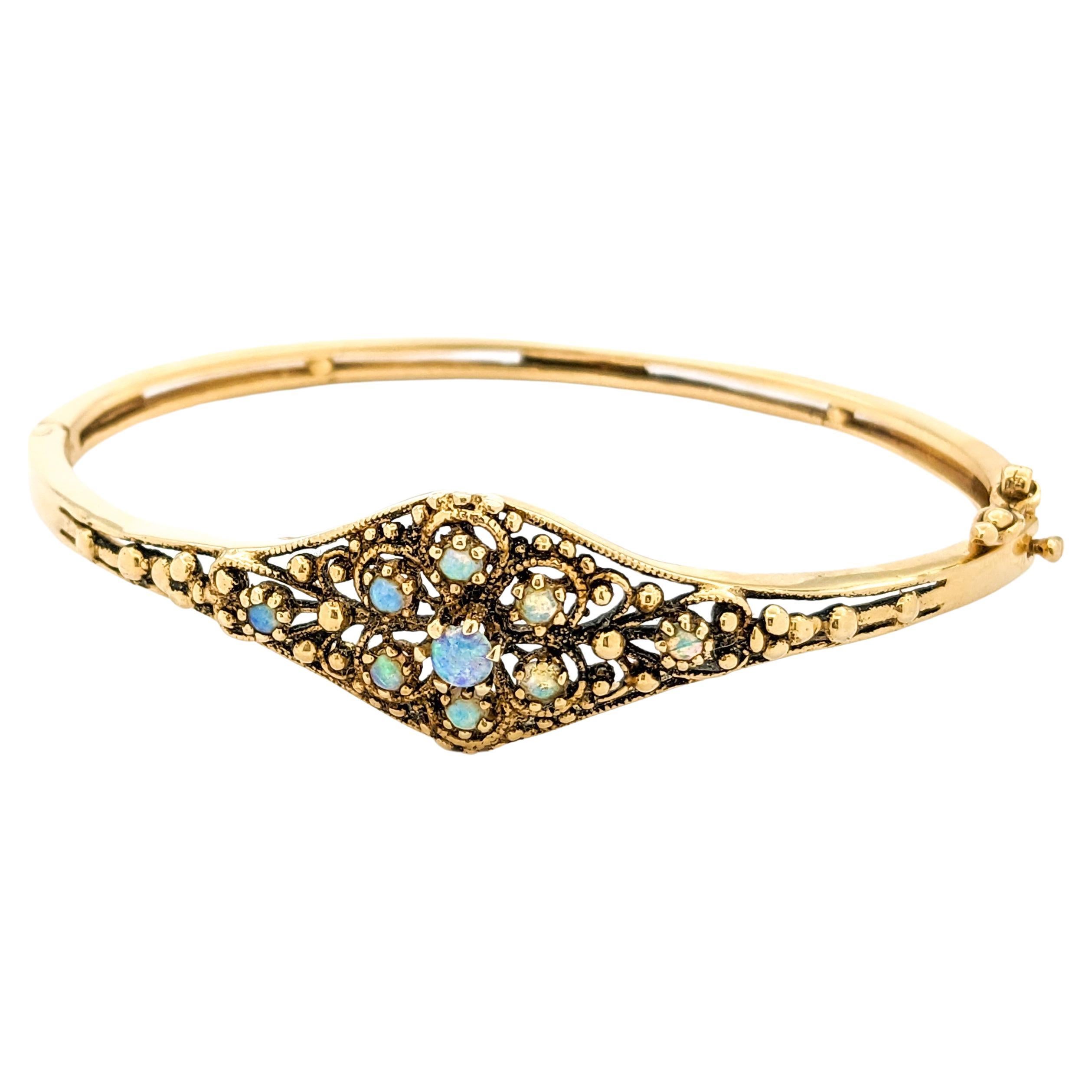 Victorian Opal & 14K Gold Hinged Bracelet For Sale