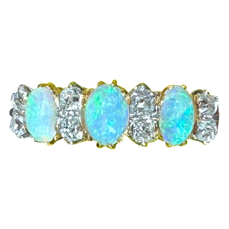 Opalo Victoriano .8 Quilates Anillo Diamante Corte Mina Antiguo Compromiso de Boda