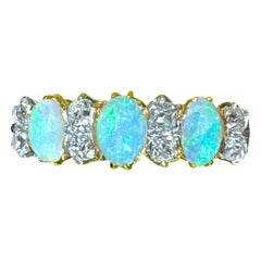 Victorian Opal .8 Carat Old Mine Cut Diamond Ring Antique Wedding Engagement