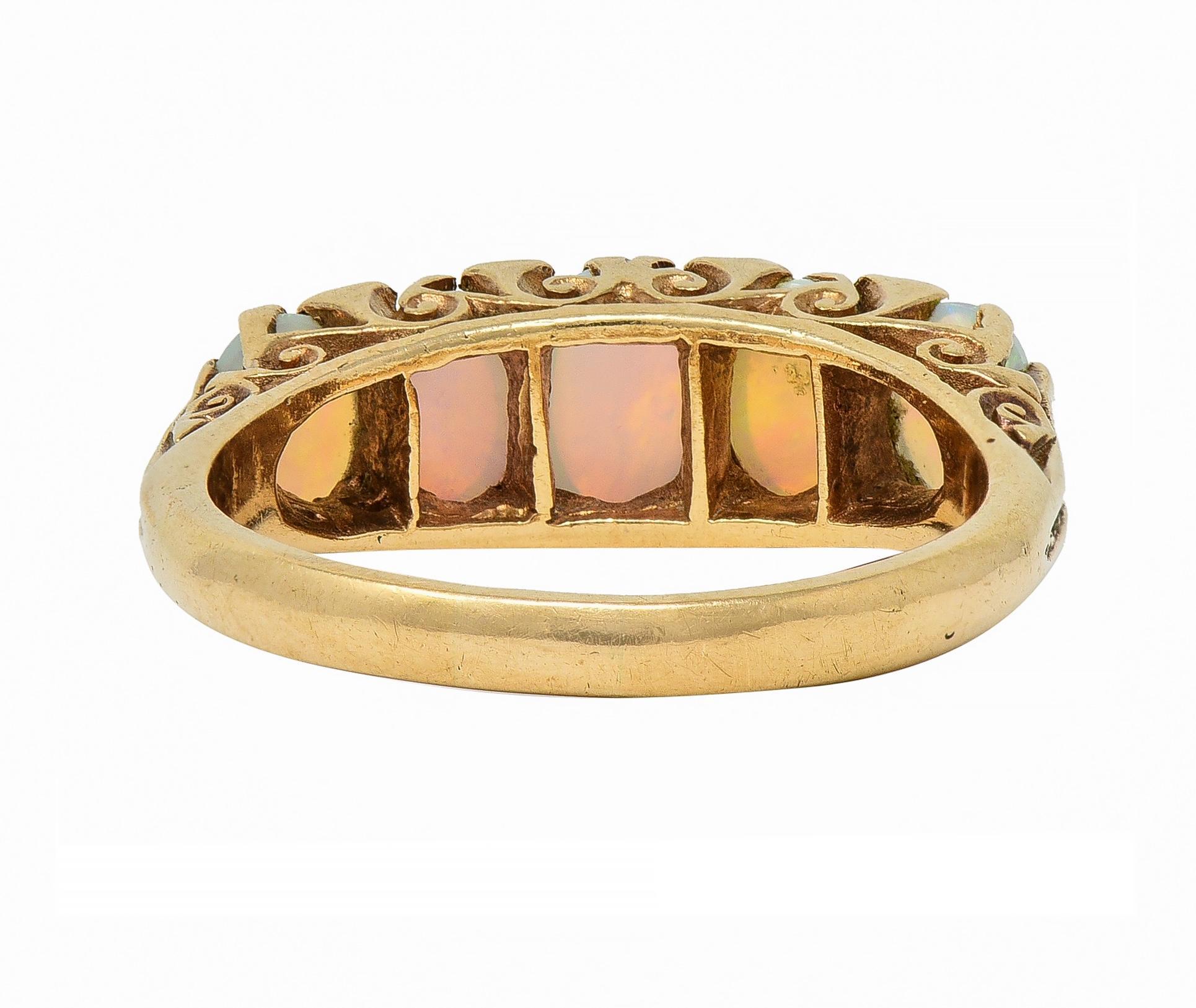 Women's or Men's Victorian Opal 9 Karat Yellow Gold Antique Five Stone Band Ring