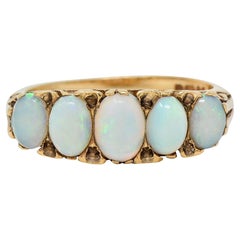 Victorian Opal 9 Karat Yellow Gold Antique Five Stone Band Ring