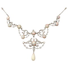 Victorian Opal and 1.78 Carat Diamond Yellow Gold and Silver Set Collarette