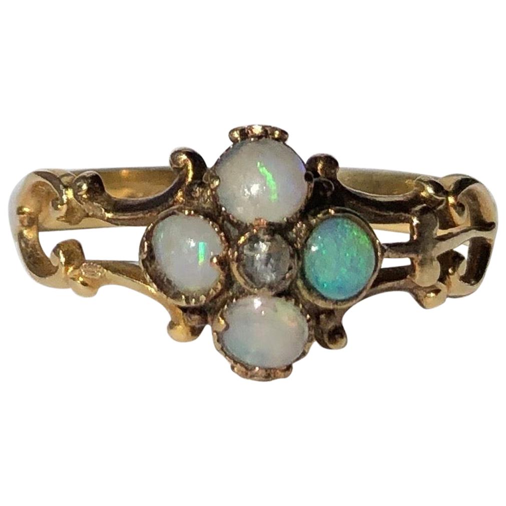 Victorian Opal and Diamond 18 Carat Gold Four-Stone Cluster Ring