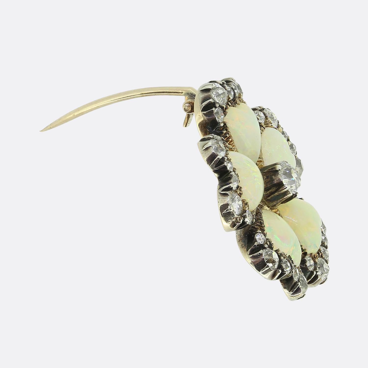 Old Mine Cut Victorian Opal and Diamond Brooch Pendant For Sale