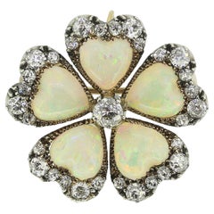 Antique Victorian Opal and Diamond Brooch Pendant