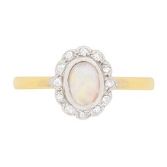 Victorian Opal and Diamond Cluster Ring, circa 1900s
