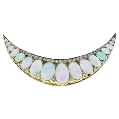 Victorian Opal and Diamond Crescent Brooch Victorian Opal and Diamond Crescent Brooch