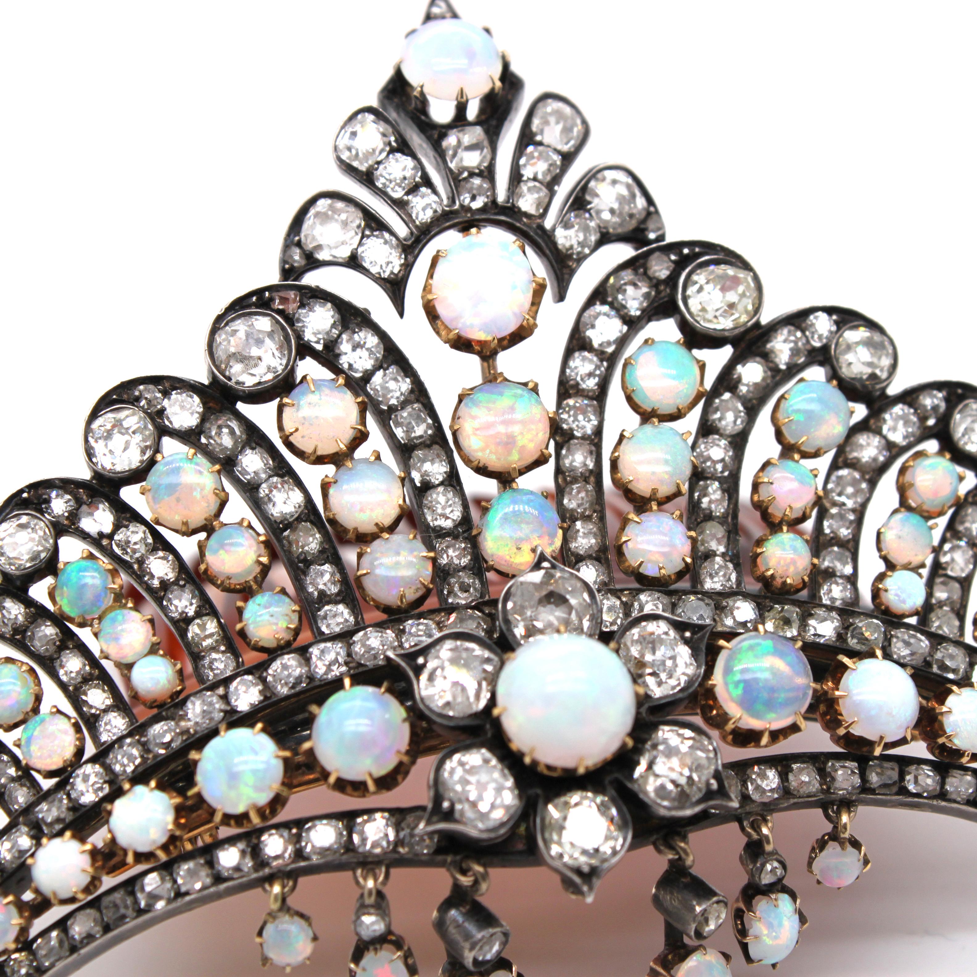 Victorian Opal and Diamond Crown Tiara Haircomb Necklace, circa 1880s For Sale 3
