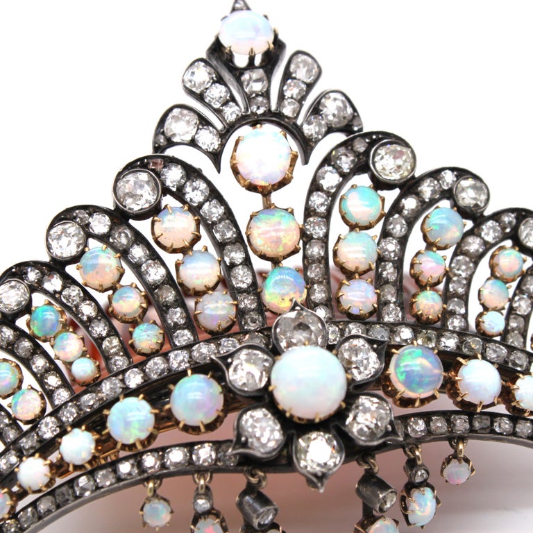 Victorian Opal and Diamond Crown Tiara Haircomb Necklace, circa 1880s For Sale 6