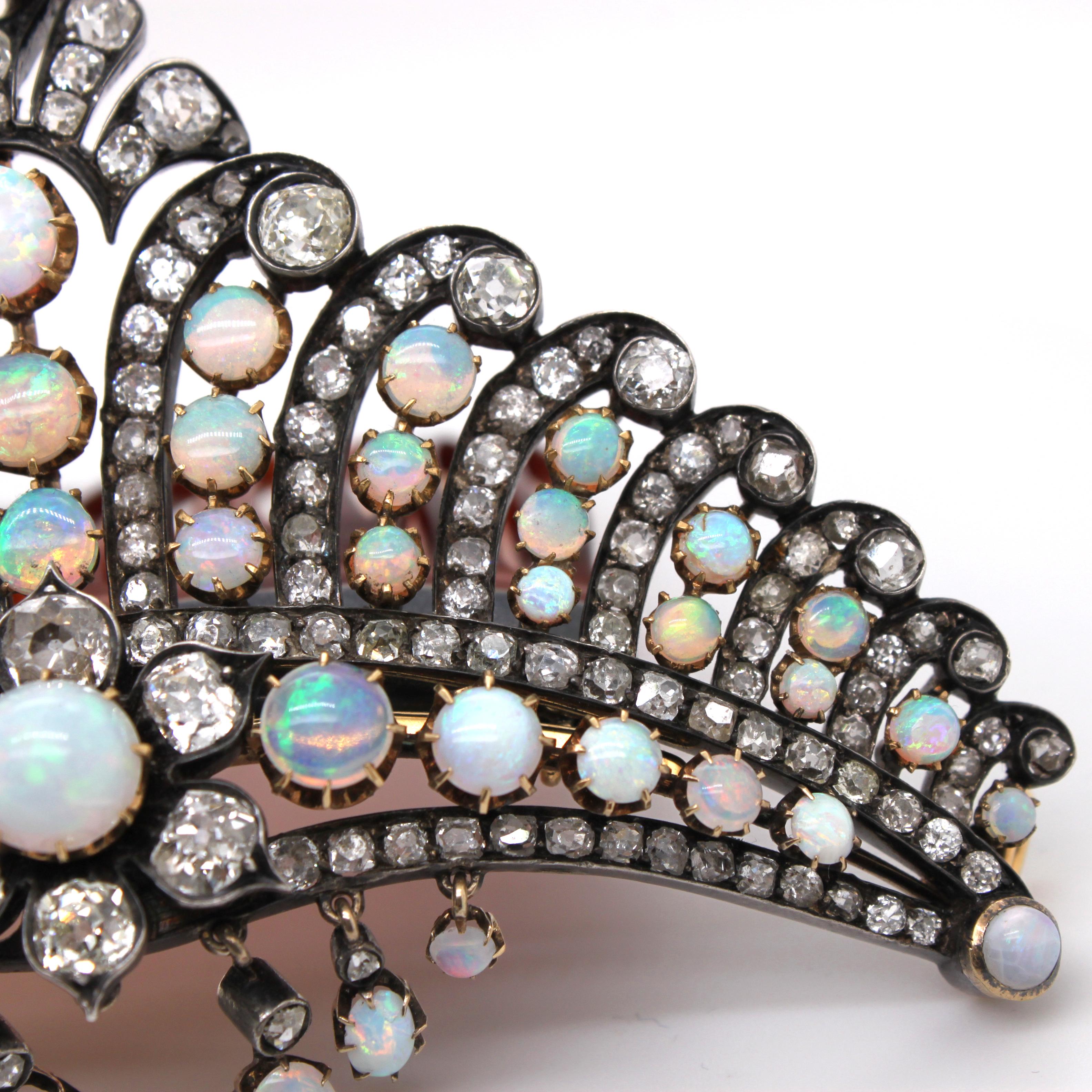 Victorian Opal and Diamond Crown Tiara Haircomb Necklace, circa 1880s For Sale 4