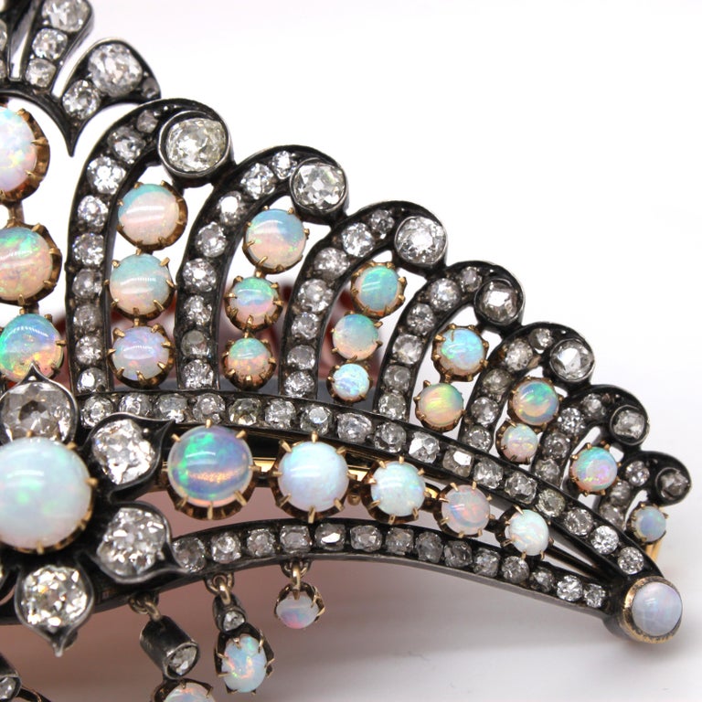 Victorian Opal and Diamond Crown Tiara Haircomb Necklace, circa 1880s For Sale 7
