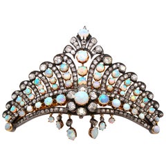 Vintage Victorian Opal and Diamond Crown Tiara Haircomb Necklace, circa 1880s