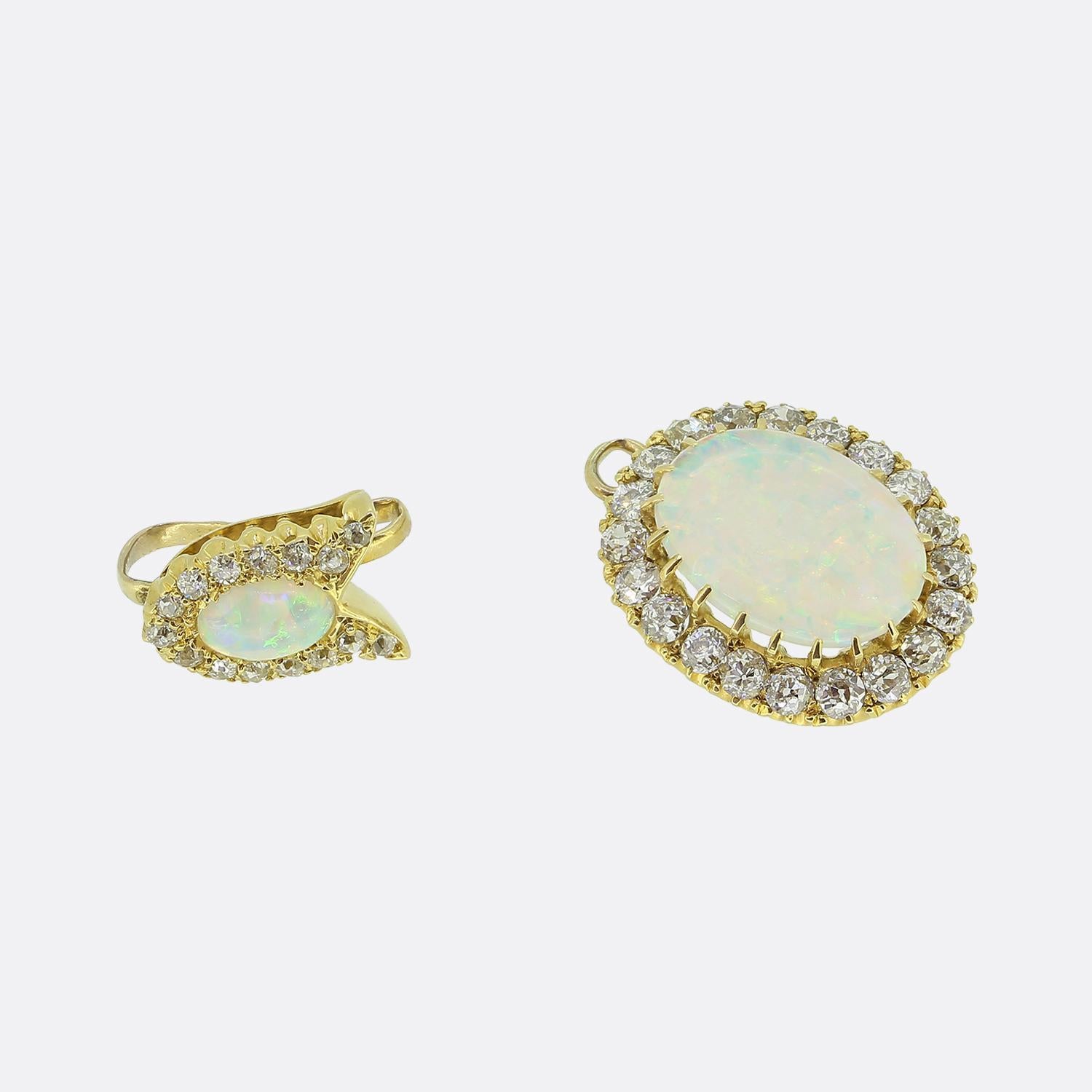 Pendentif Victorien en Opale et Diamant Bon état - En vente à London, GB