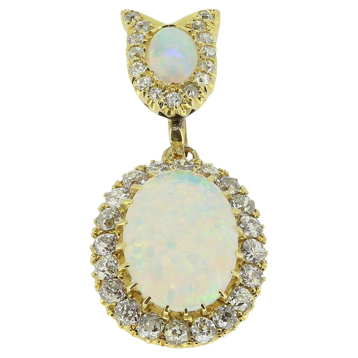 Pendentif Victorien en Opale et Diamant en vente