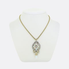 Victorian Opal and Diamond Drop Pendant Necklace