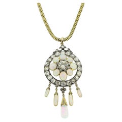 Victorian Opal and Diamond Drop Pendant Necklace